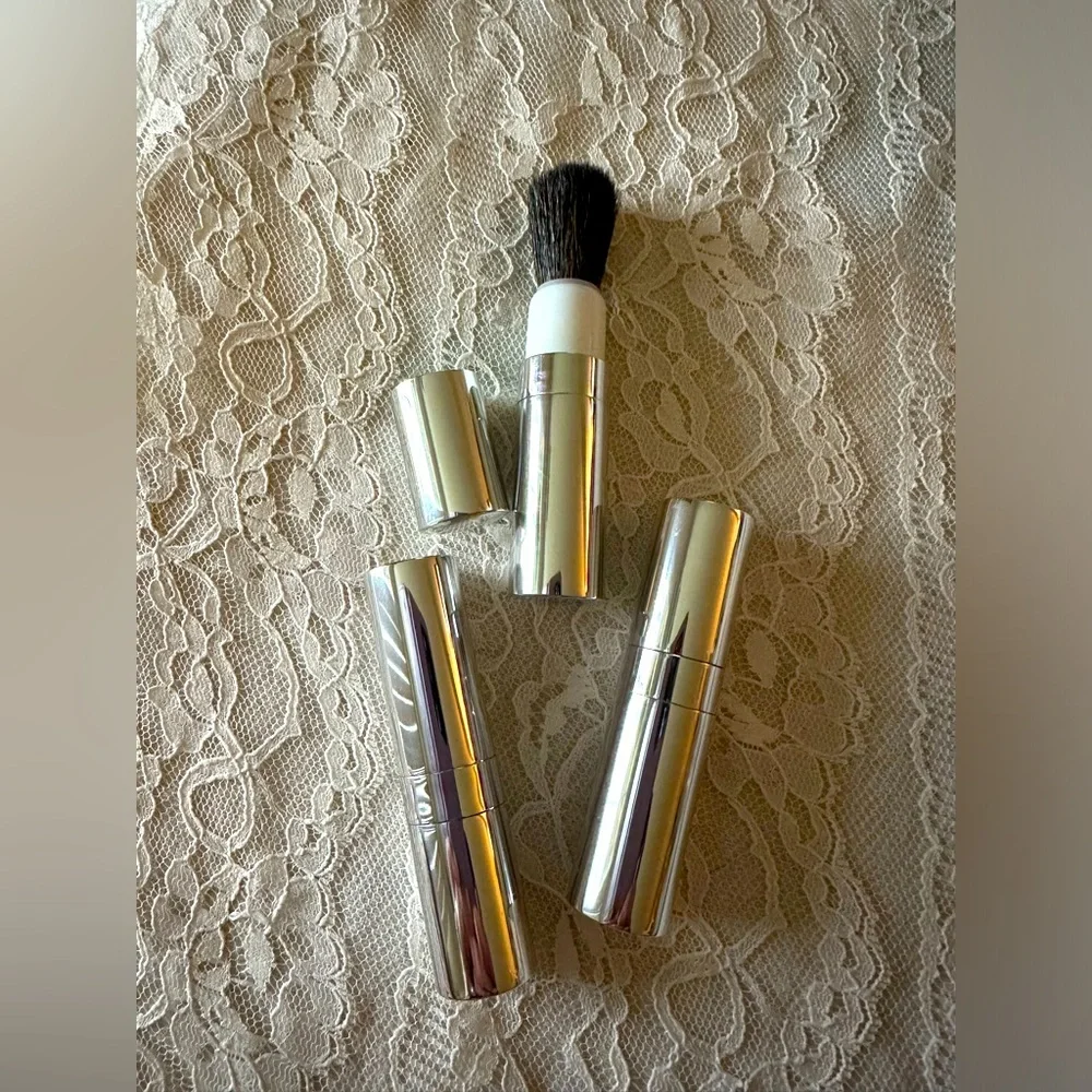 Lot of three no brand blush brushes silver toned